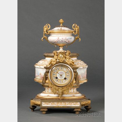 Tiffany Bronze and Porcelain Mantel Clock