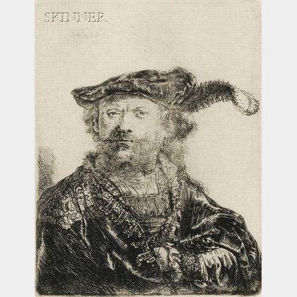 Rembrandt Harmensz van Rijn (Dutch, 1606-1669) Self Portrait in a Velvet Cap and Plume