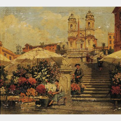 Filippo Anivitti (Italian/American, 1876-1955) Flower Seller, Spanish Steps, Rome