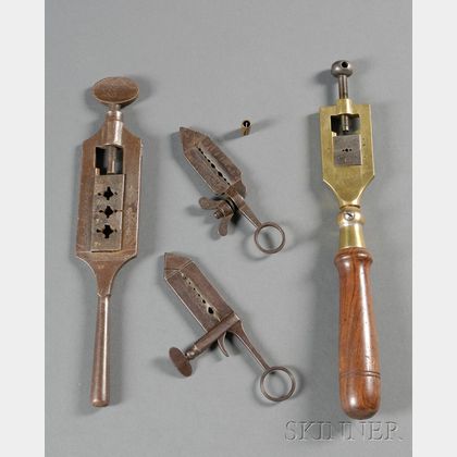 Four Brass and Steel Die Stock Tools