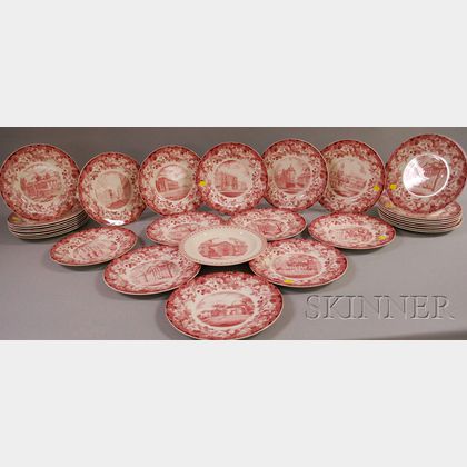 Twenty-eight Wedgwood Red and White Harvard University Ceramic Plates. 