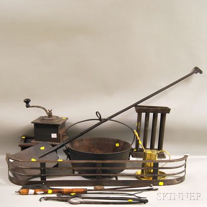 Thirteen Assorted Metal Fireplace, Hearth, and Domestic Items