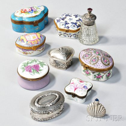 Group of Silver and Porcelain Patch Boxes