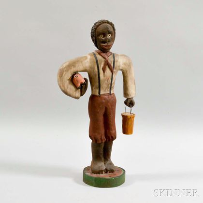 Contemporary Folk Art Carved and Painted Figure of a Man and Pig