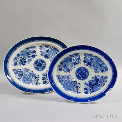 Two Export Porcelain Blue and White Fitzhugh Platters