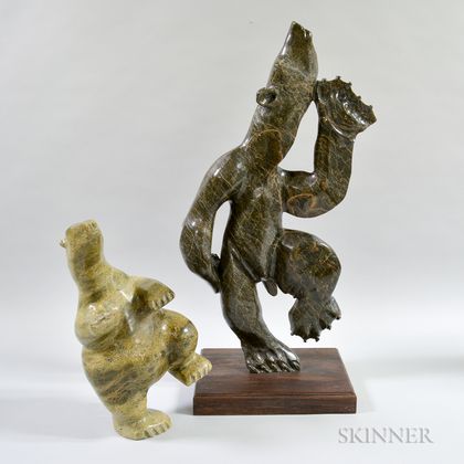 Two Large Contemporary Inuit Soapstone Carvings of Dancing Bears