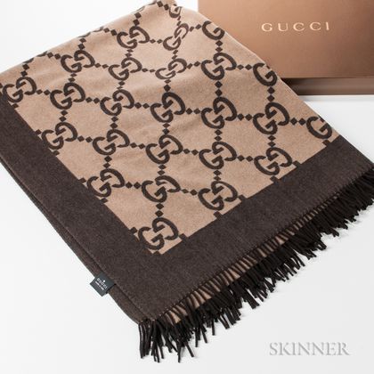 Gucci GG Fringed Blanket Throw in Wool, Nylon, and Cashmere with Box