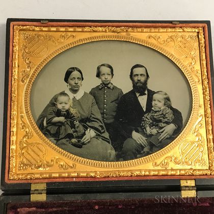 Half Plate Ambrotype Portrait of a Family in a Union Case with Farmstead. Estimate $150-250