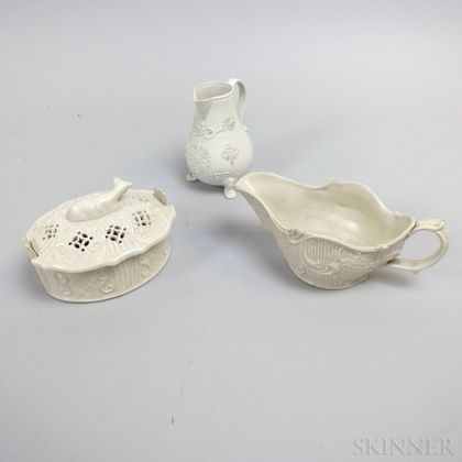 Three 18th Century Staffordshire White Salt-glazed Stoneware Items