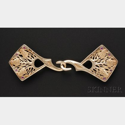 French Art Nouveau Silver Gilt and Stone-mounted Buckle