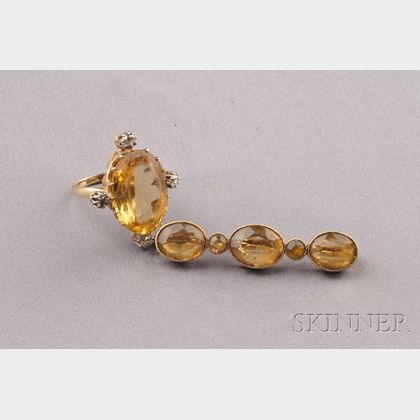 Two Antique 18kt Gold and Citrine Jewelry Items