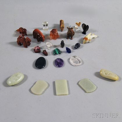 Small Collection of Mostly Asian Hardstone Figures and Pendants
