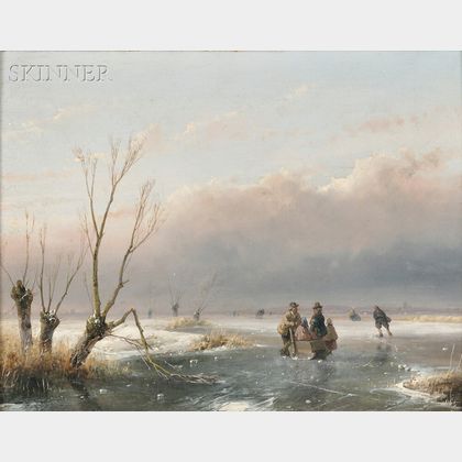 Andreas Schelfhout (Dutch, 1787-1870) Winter Landscape with Skaters on the Ice