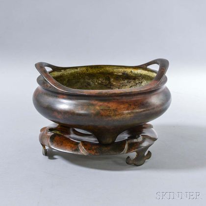 Large Bronze Censer with Lotus Stand