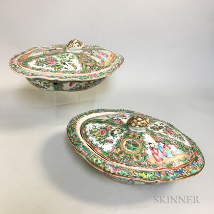 Two Rose Medallion Porcelain Covered Vegetable Dishes