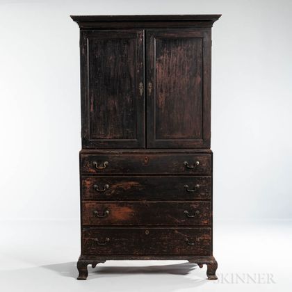 Black-painted Carved Cherry Linen Press