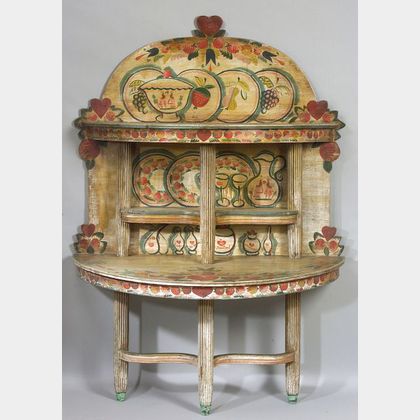 Peter Hunt Paint Decorated Demilune Two-Tier Server