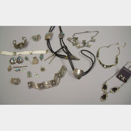 Approximately Twenty-three Pieces of Southwestern and Mexican Mostly Silver Jewelry. 