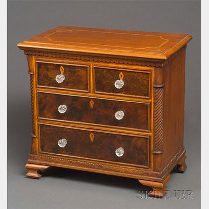Classical Miniature Carved and Inlaid Pine Chest of Drawers