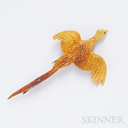 18kt Gold Pheasant Brooch, Hermes