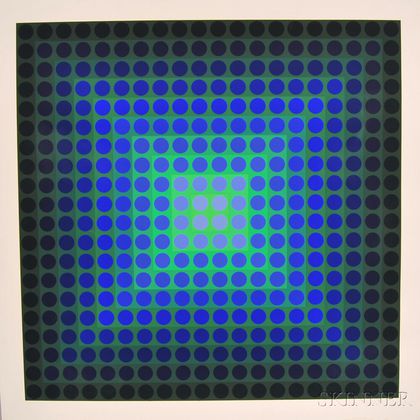 Victor Vasarely (French/Hungarian, 1906-1997) Permutations (Blue Dots on Green). 