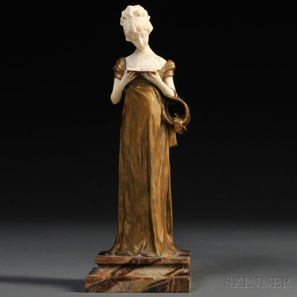 After George van der Straeten (Belgian, 1856-1928) Bronze and Ivory Figure of a Woman Reading