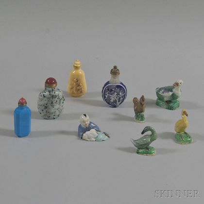 Nine Chinese Snuff Bottles and Mud Figures