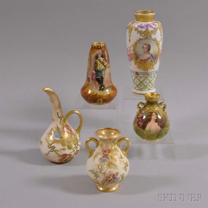 Five Royal Bonn Floral- and Figural-decorated Ceramic Vessels