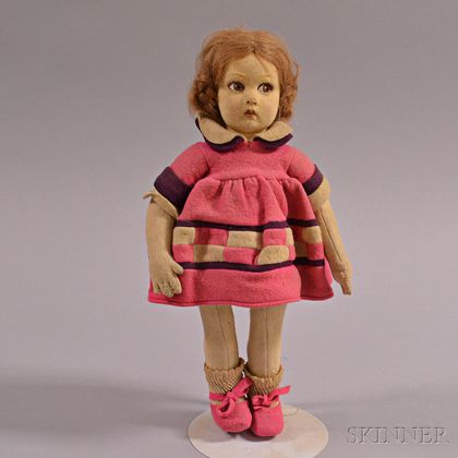 Lenci Felt Girl Doll in Pink Dress