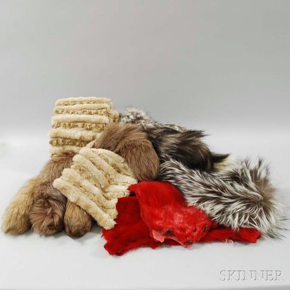 Two Red Mink Pelts, a Mink Scarf, and Another Fur Scarf. Estimate $20-200