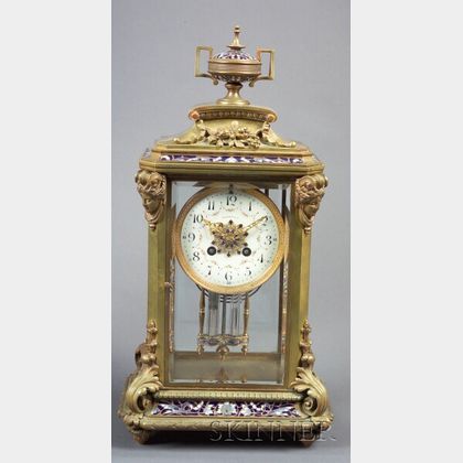 French Louis XVI-style Bronze and Cloisonne Enamel Mantel Clock