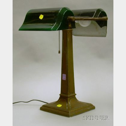Greenalite Green Cased Glass Double Desk Lamp with Cast Metal Base