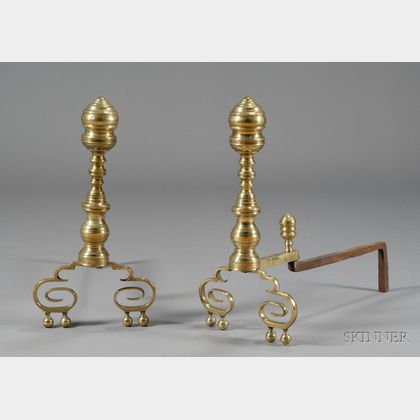 Pair of Brass and Iron Baluster-form Andirons