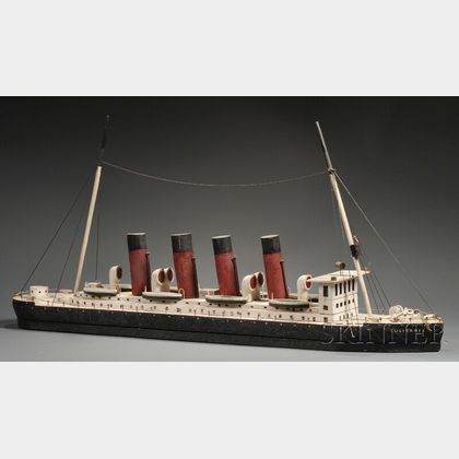 Painted Scratch-built Wood Model of the British Ocean Liner LUISITANIA