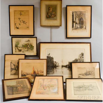 Ten Framed Etchings, Lithographs, and Engravings. Estimate $150-250