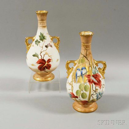 Pair of Royal Bonn Bird-decorated Ceramic Vases