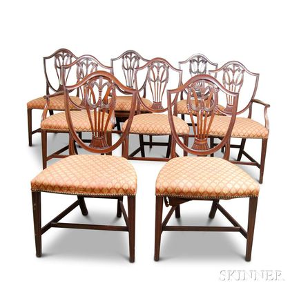 Set of Eight Federal-style Carved Mahogany Shield-back Dining Chairs