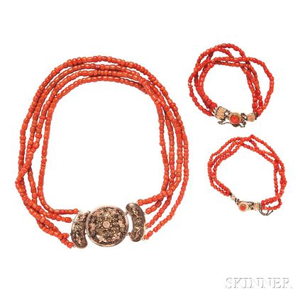 Antique Coral Necklace and Bracelets