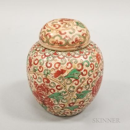 Red/Green-enameled Jar and Cover