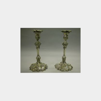 Pair of Rococo Silver-plated Candlesticks. 