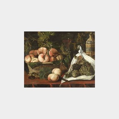 Flemish or Spanish School, 18th Century Style Table Top Still Life With Fruit and Wine