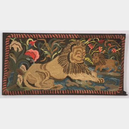 Large Wool and Cotton Figural Hooked Rug