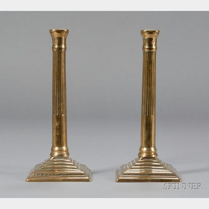 Pair of Bell Metal Candlesticks with Square Bases