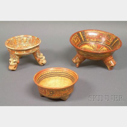 Three Pre-Columbian Polychrome Tripod Bowls