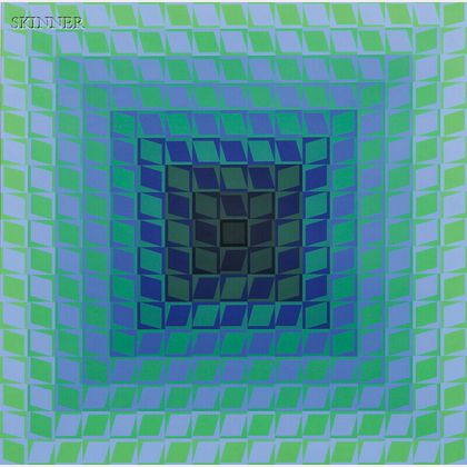 Victor Vasarely (French/Hungarian, 1906-1997) Composition in Blue and Green