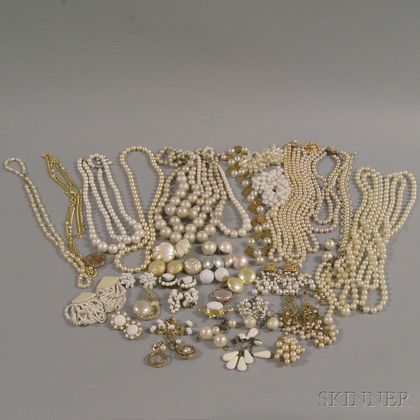Large Group of Mostly Faux Pearl Costume Jewelry
