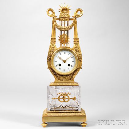 Gilt Bronze and Crystal Lyre Clock