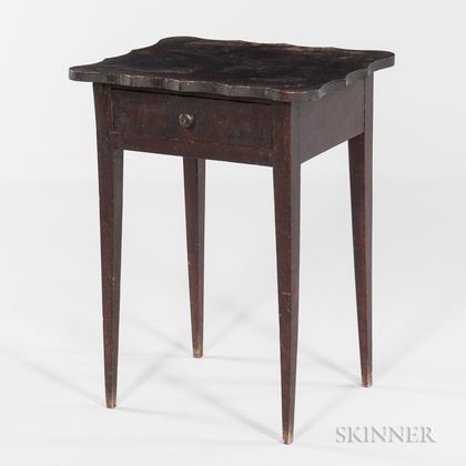 Dark Brown-painted Maple and Tiger Maple One-drawer Stand