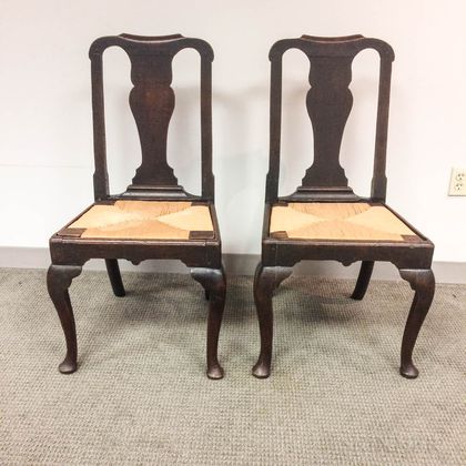 Pair of Provincial Queen Anne Oak Side Chairs