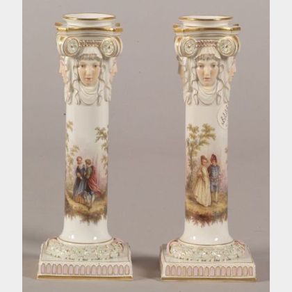 Pair of Meissen Porcelain Candlesticks